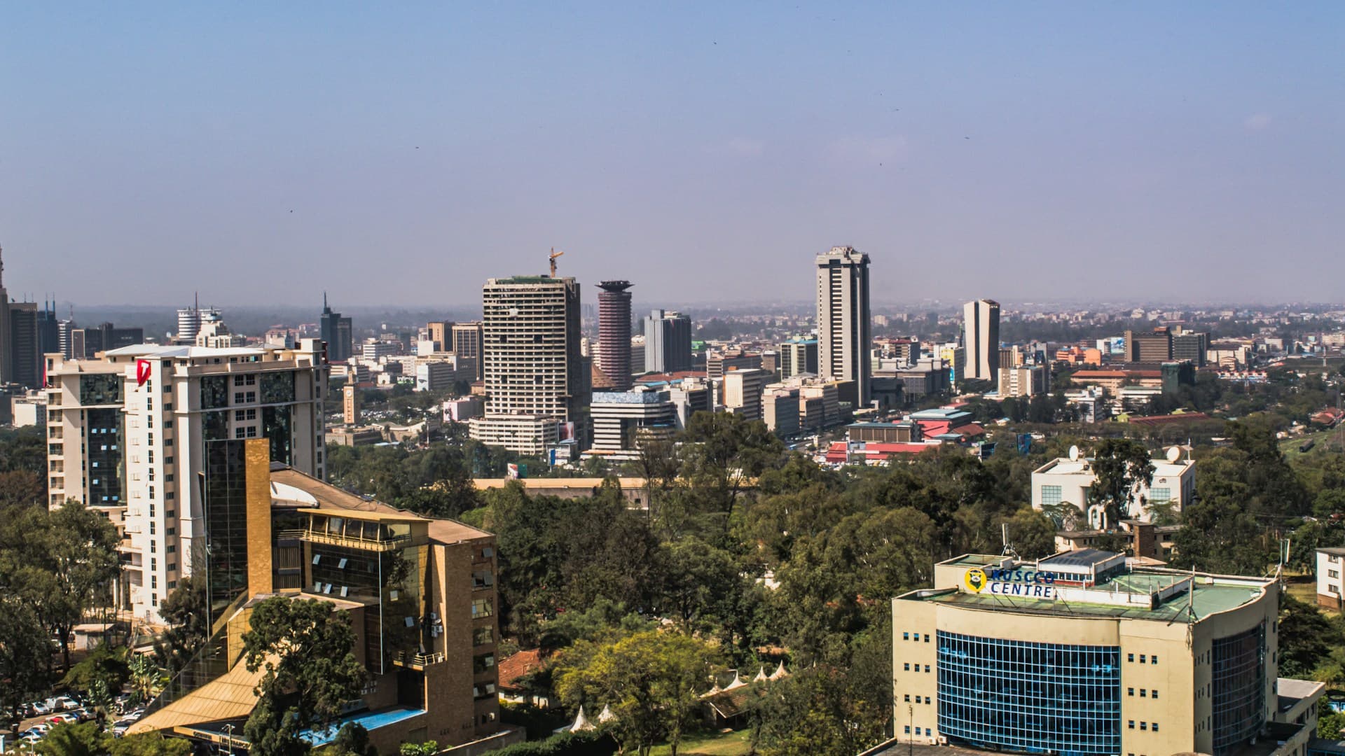 Nairobi skyline at warm dusk